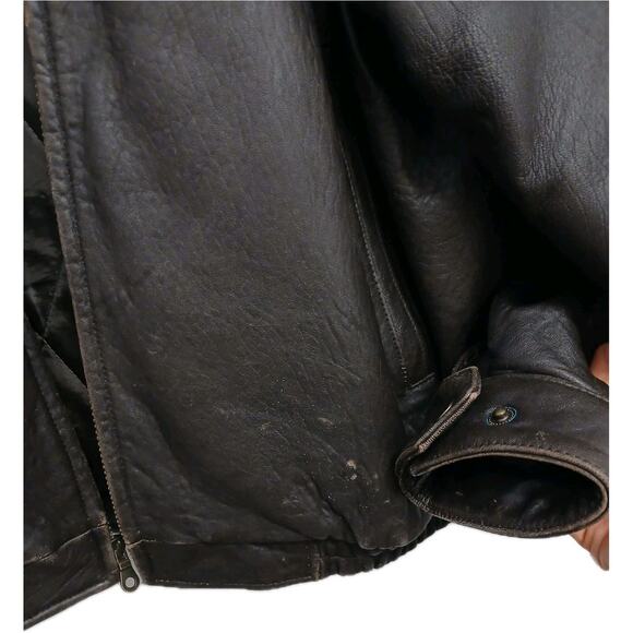 Vintage Brown Leather Jacket Top Gun Sz XL Tom Cruise  Oversized Moto Aviator - Picture 8 of 16